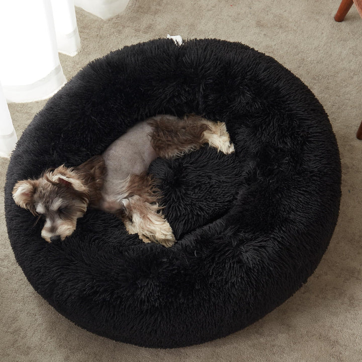 WESTERN HOME WH Calming Donut Bed faux fur close-up highlights soft texture for curling pets.