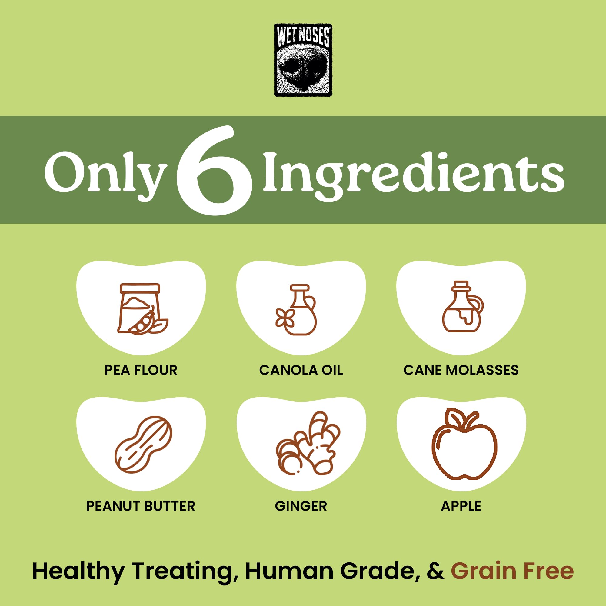 Wet Noses Grain-Free Dog Treats dog-eating shot shows a happy, grab-and-go snack.