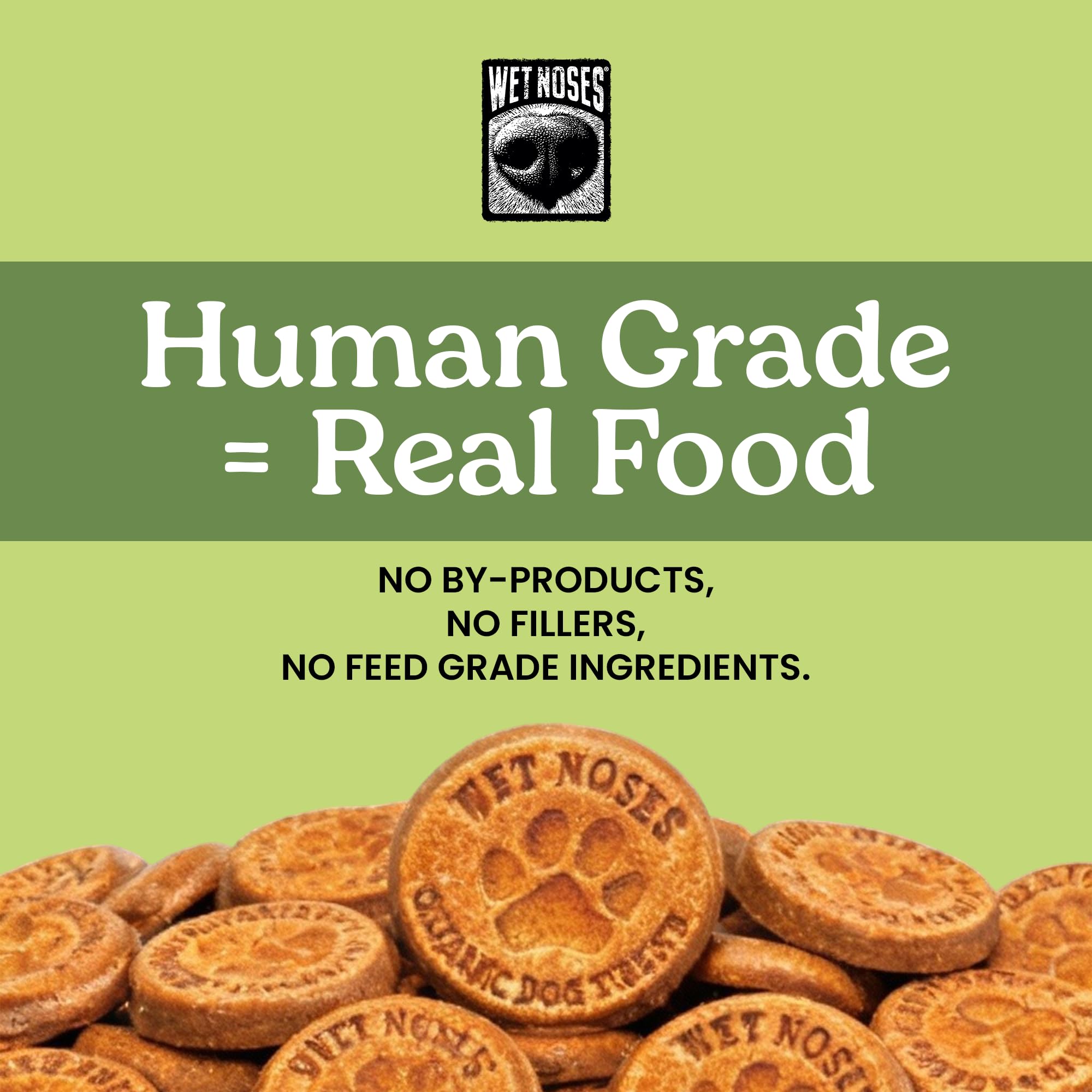 Wet Noses Organic Crunchy Dog Treats close-up highlights crisp texture ideal for training.