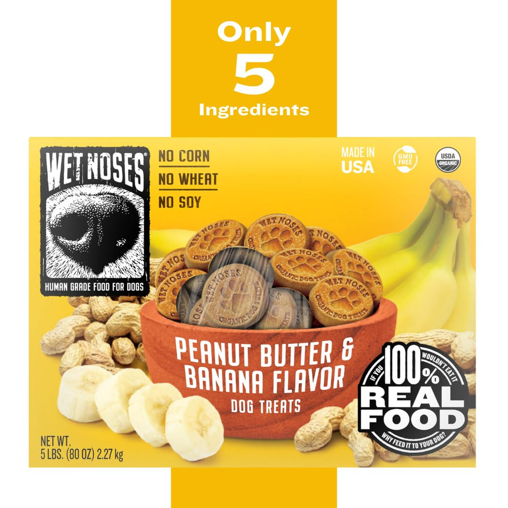 Wet Noses Organic Crunchy Dog Treats ingredients close-up showing organic components.