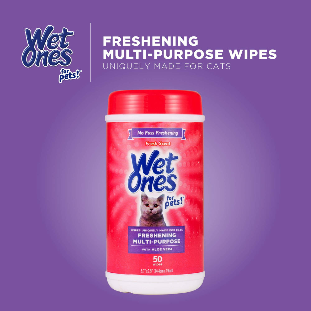 Three-pack Wet Ones for Pets cat wipes packaging shown