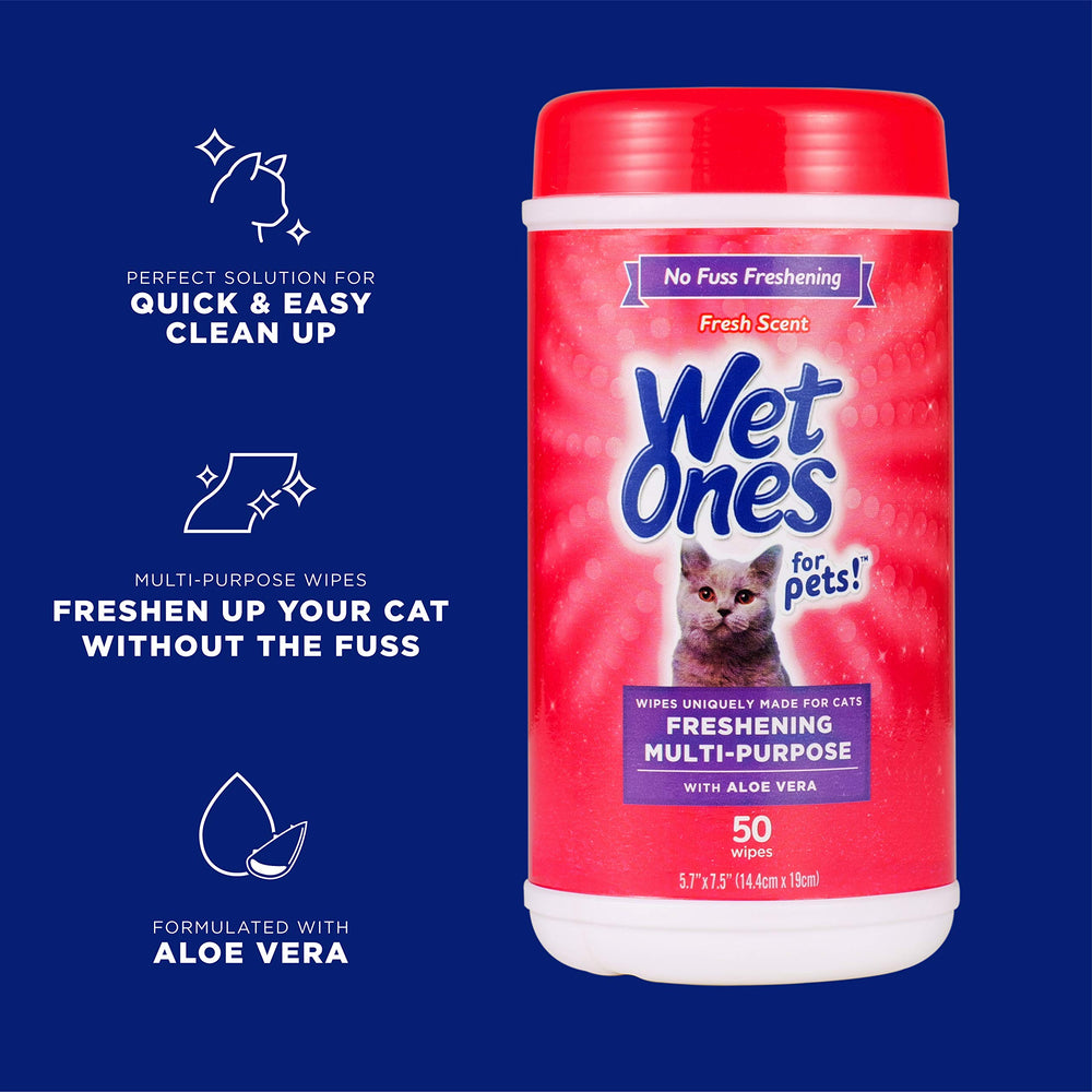 Wet Ones for Pets cat wipes aloe vera on fur for gentle cleansing