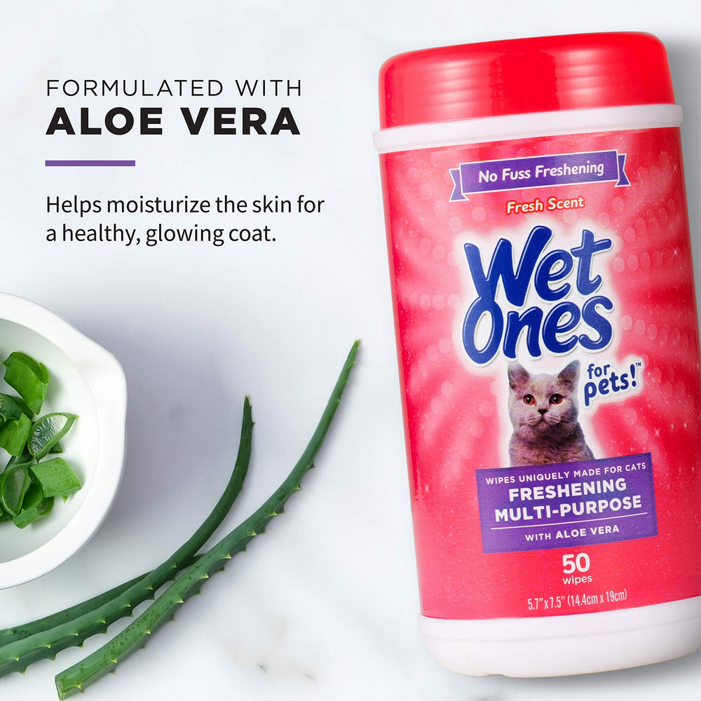 Wet Ones for Pets cat wipes fresh scent packaging on shelf