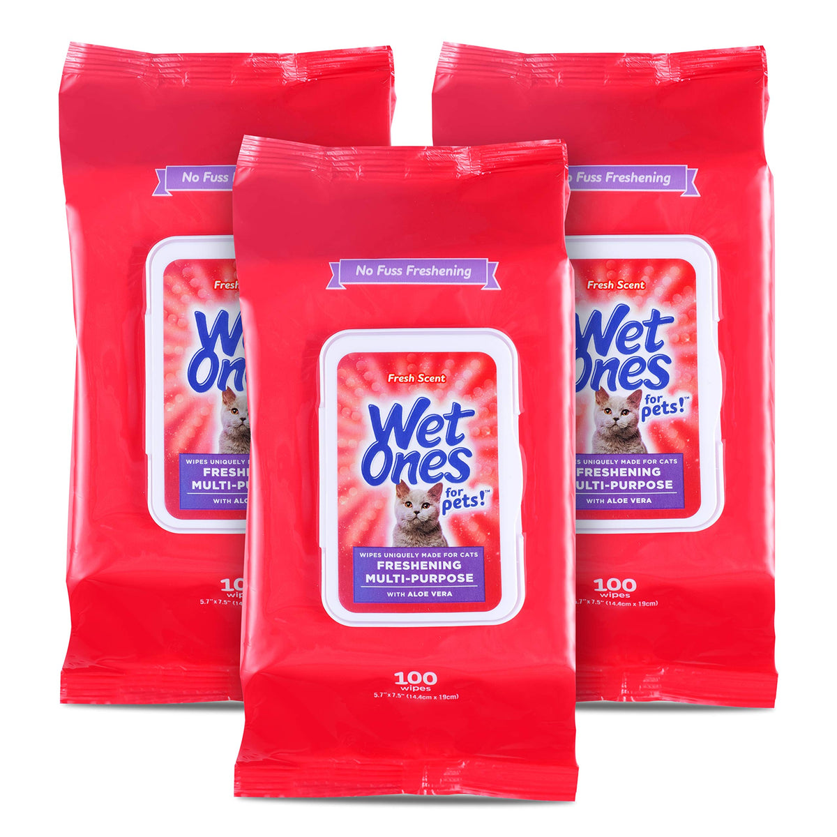 Wet Ones Pets Freshening Cat Wipes clean the coat with aloe vera for a fresh, light scent.