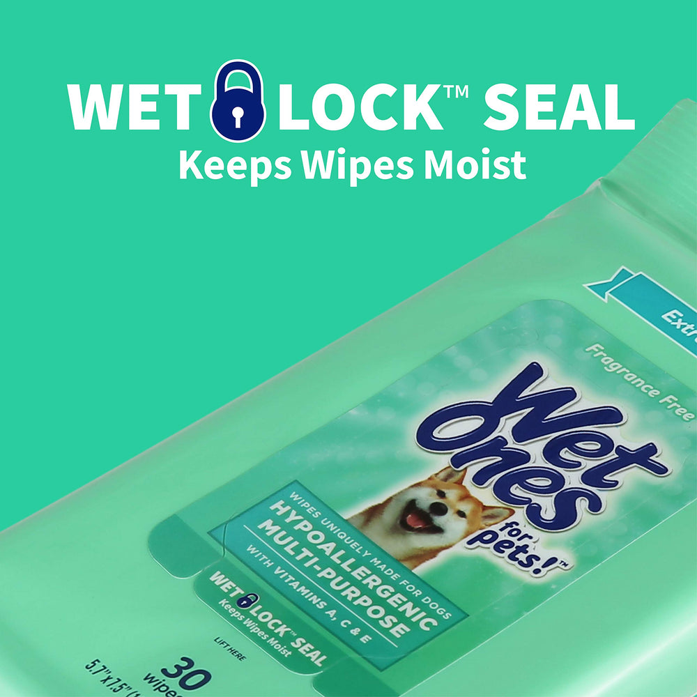 All-over coat grooming between baths with Wet Ones Pets Wipes.
