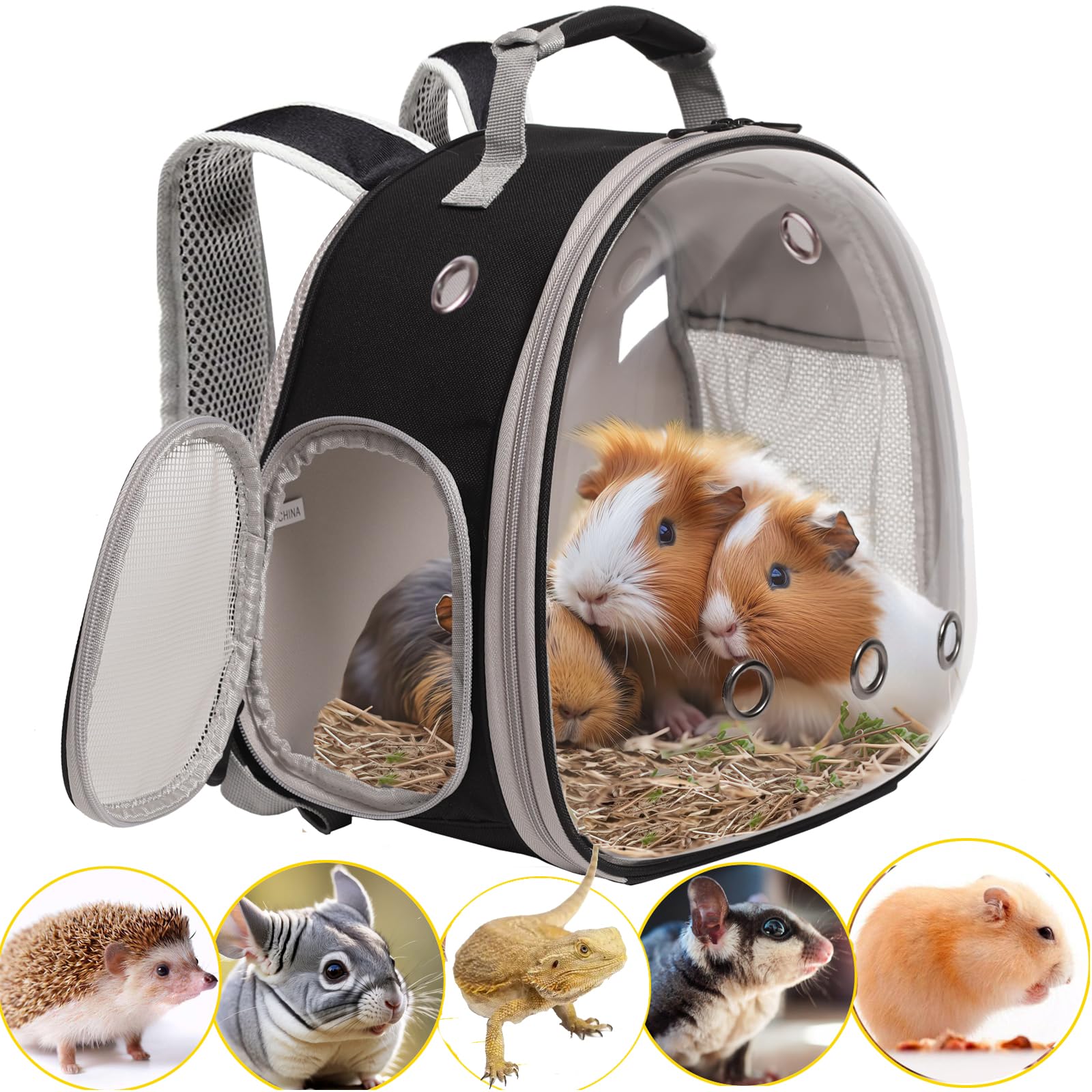 WEVONIGU guinea pig backpack side-entry for quick pet access
