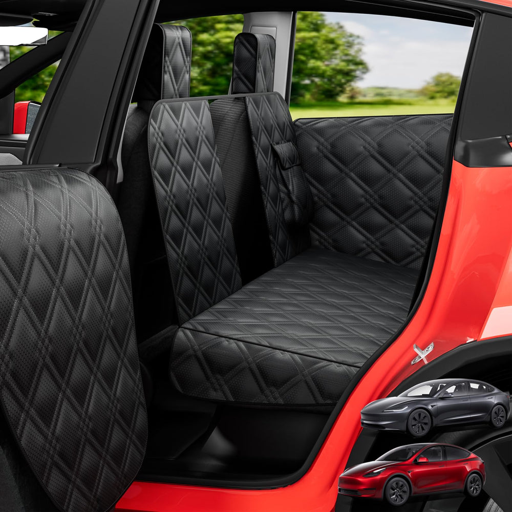 Wexyldra dog car seat cover on Tesla Model Y back seat protects seats from dirt