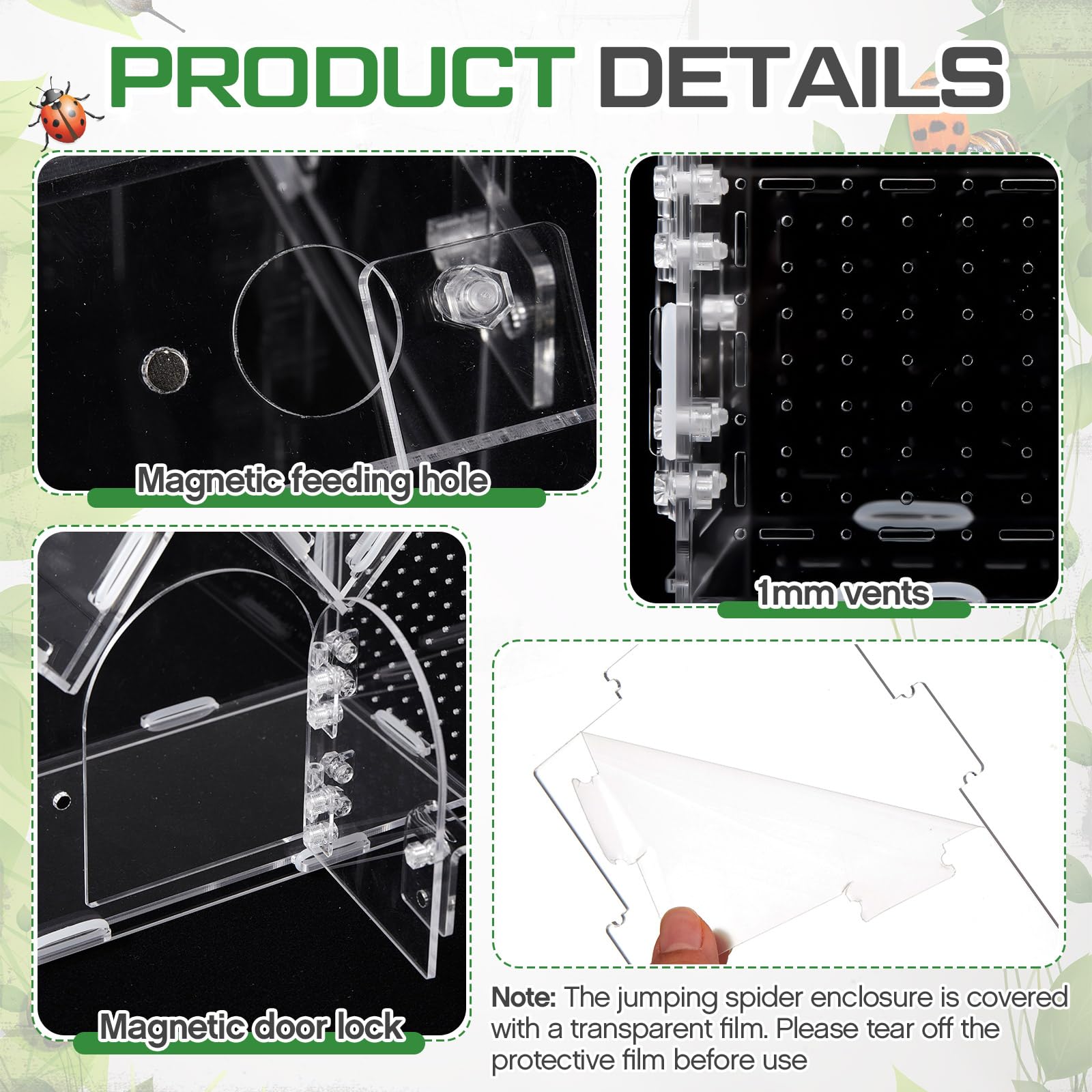 Weysat Acrylic Tarantula Terrarium magnetic door enables easy tool-free access.