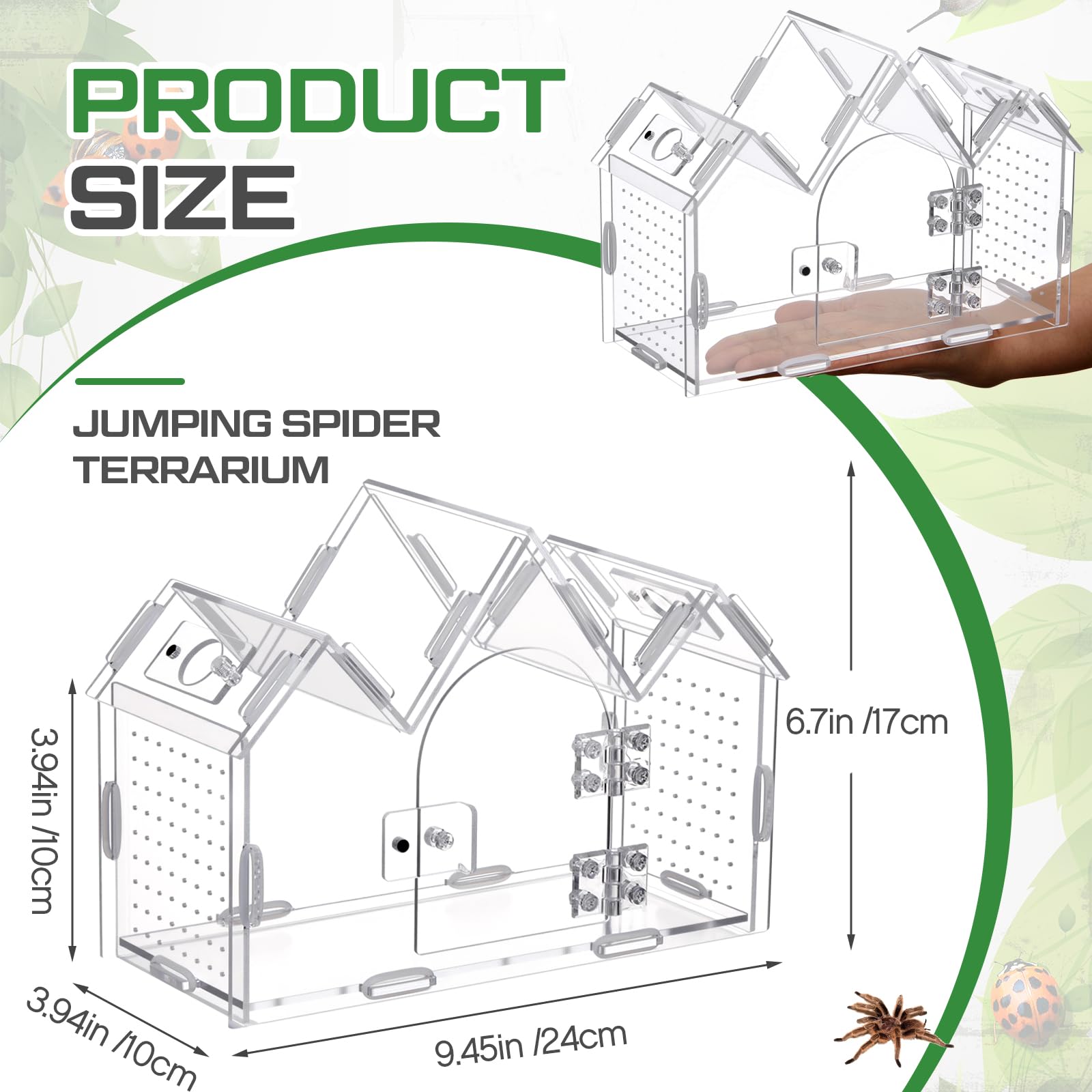 Weysat Jumping Spider Enclosure side view shows airflow and compact footprint for safe habitats.