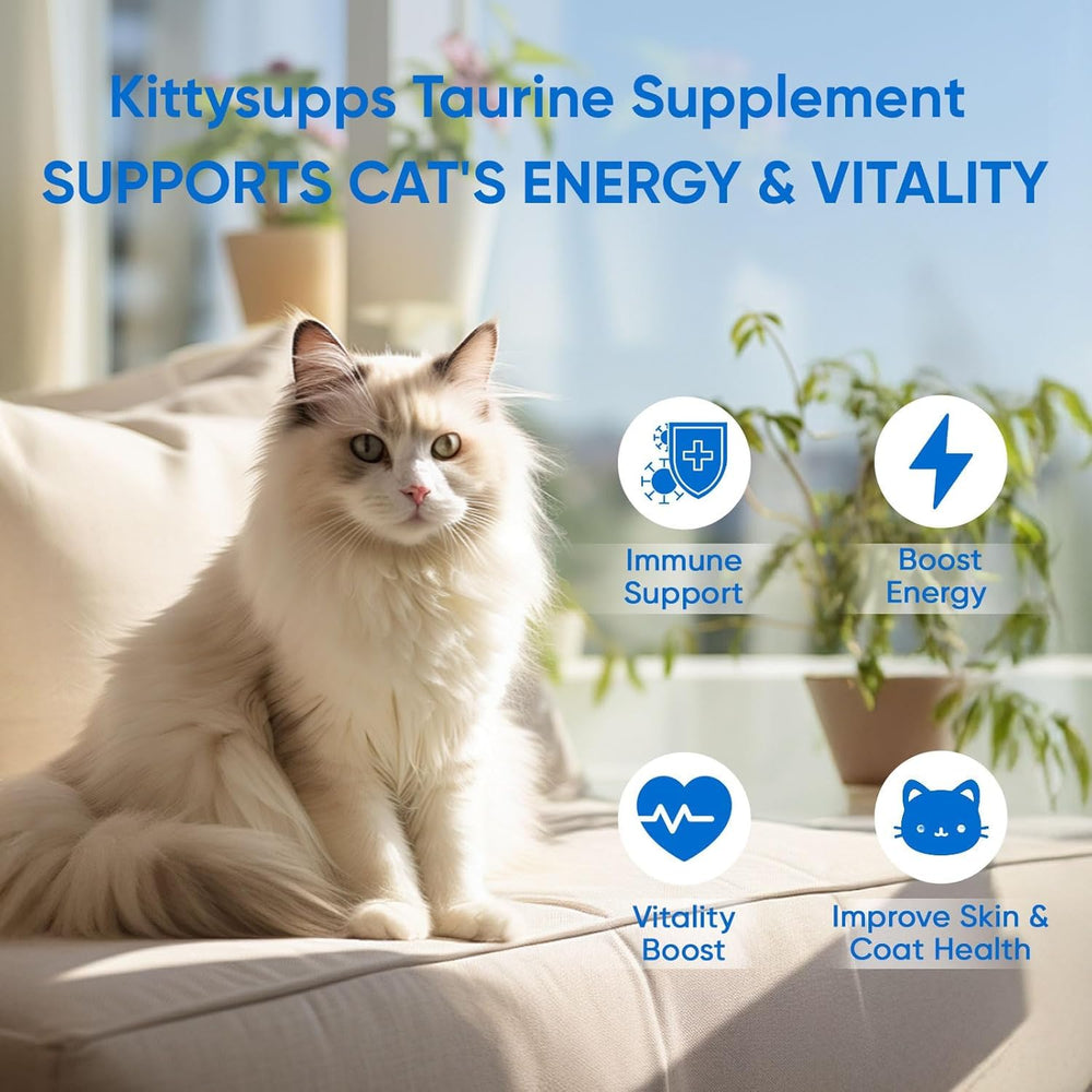 WGYPEU KittySupps Taurine bottle label showing pure taurine supplement