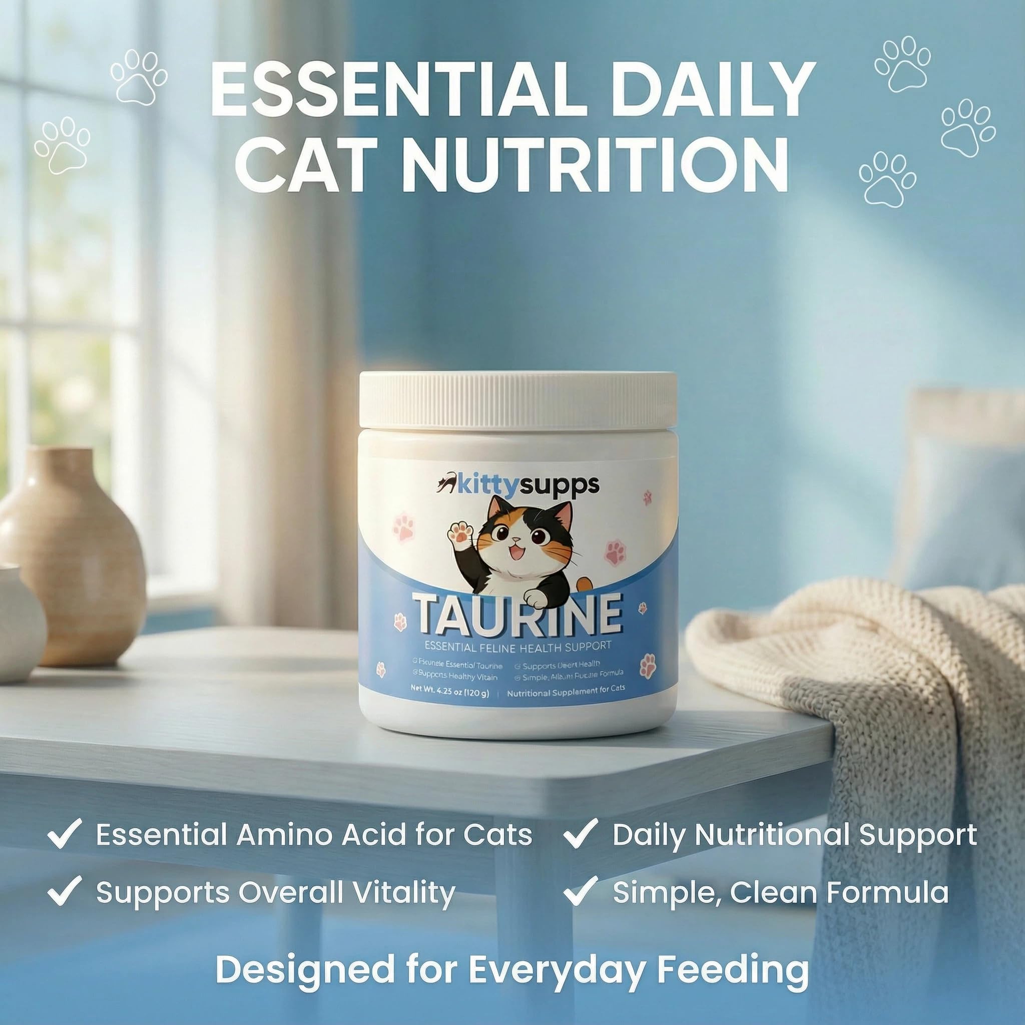 WGYPEU KittySupps Taurine blends with dry kibble for steady amino acid support