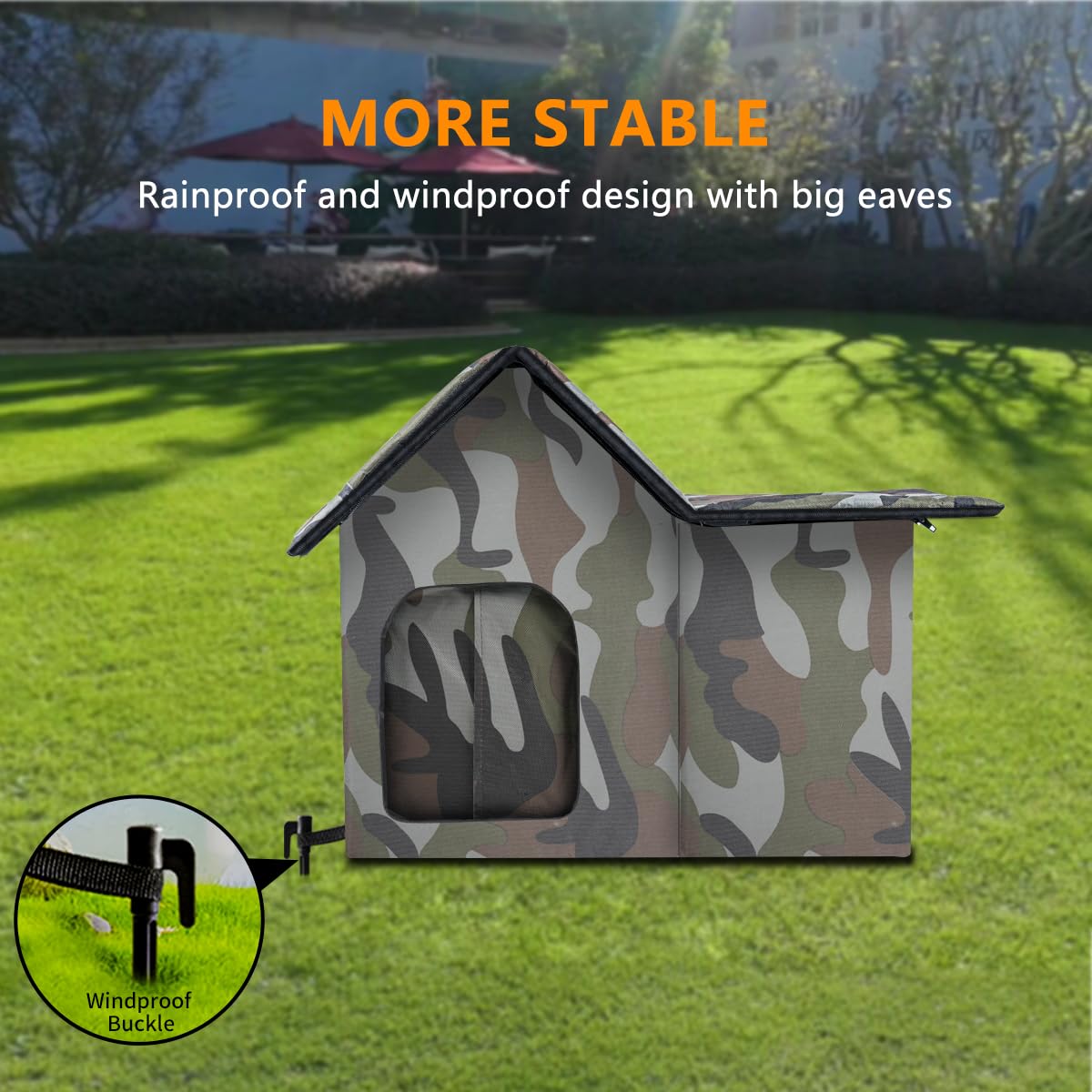 WHDPETS camouflage print blends with outdoors while providing safe shelter