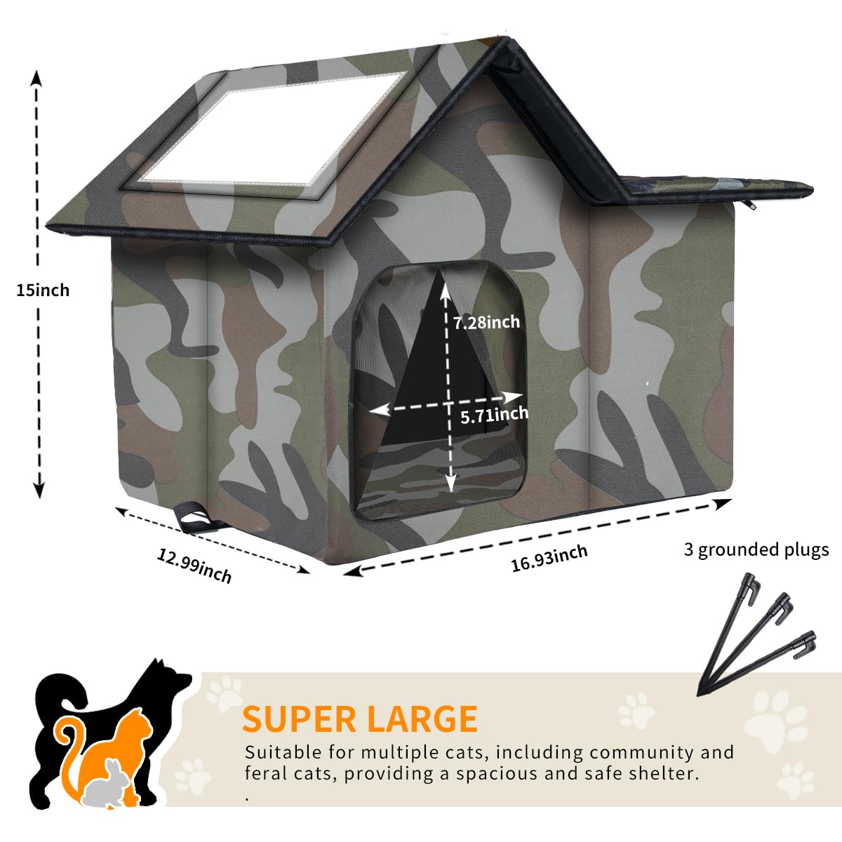 WHDPETS cat house interior with removable soft mat for cozy winter warmth