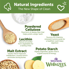Whimzees natural ingredients pack showing 6 primary ingredients