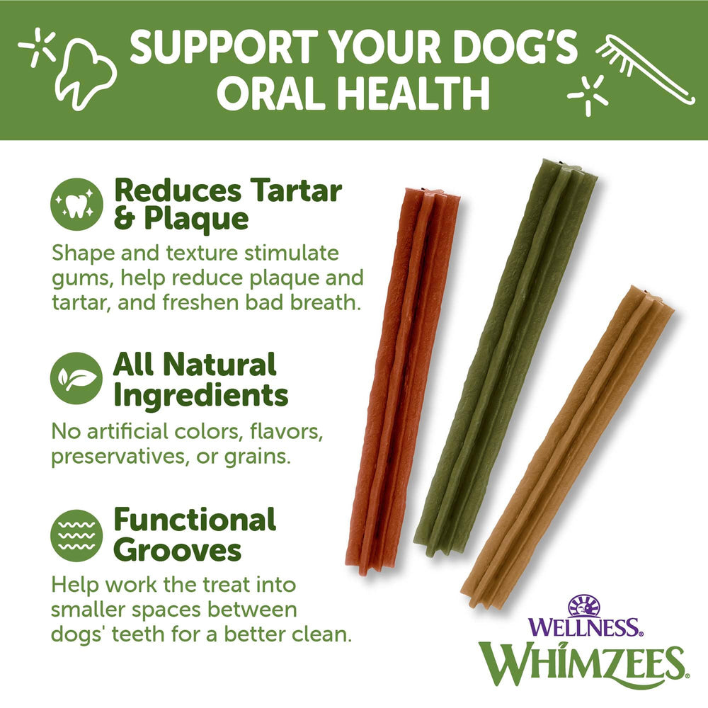 Whimzees Wellness Stix dog chewing action illustrating long chew time.