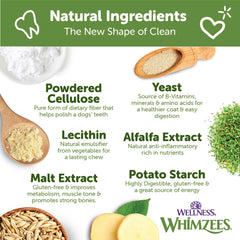 Whimzees Wellness value pack box back highlights natural ingredients and no artificial colors or flavors