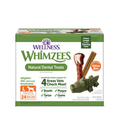 Whimzees Wellness Value Pack box with large dental chews for daily dental care.