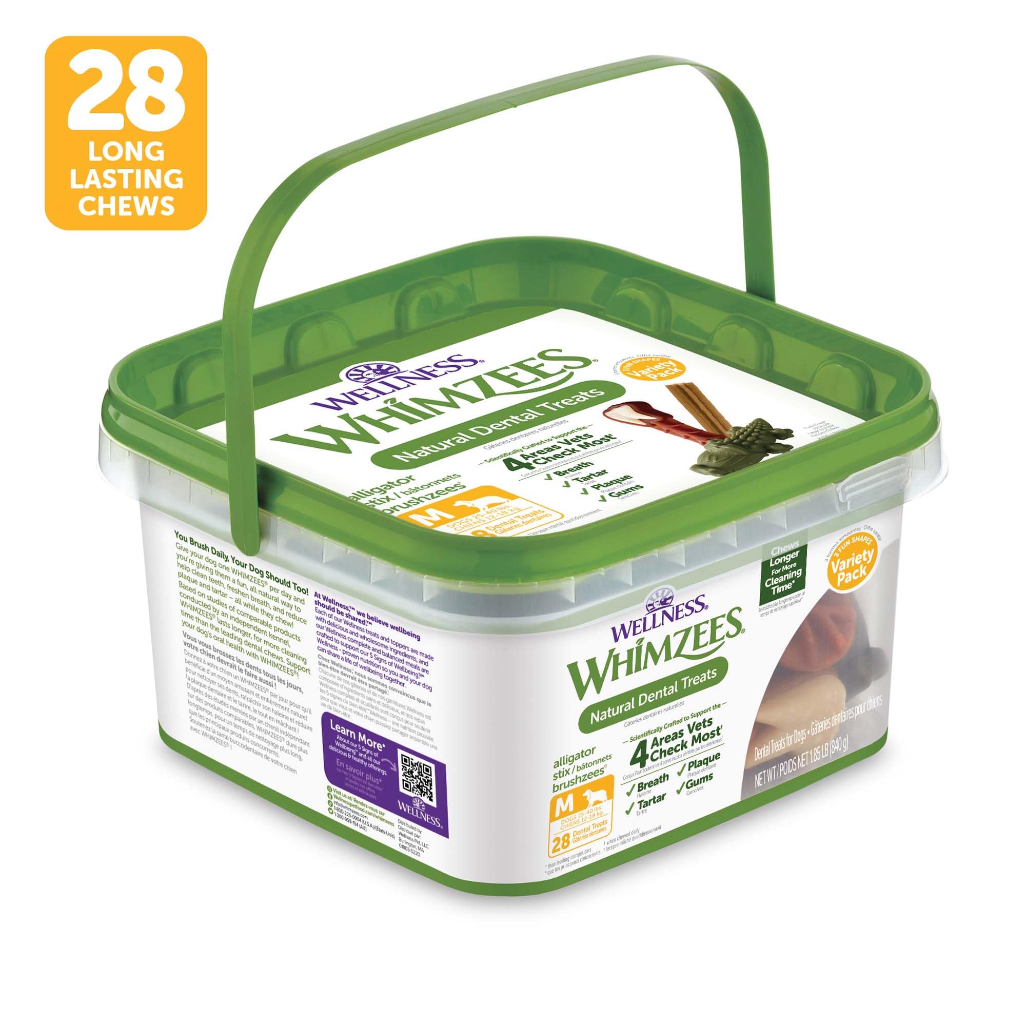 Whimzees Wellness chews designed for longer chewing time