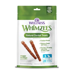 Whimzees Wellness Veggie Sausage dental treat in small bag for daily dental care