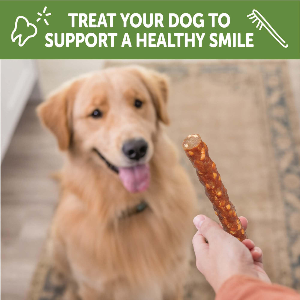 Whimzees Wellness Veggie Sausage freshens breath during chewing sessions