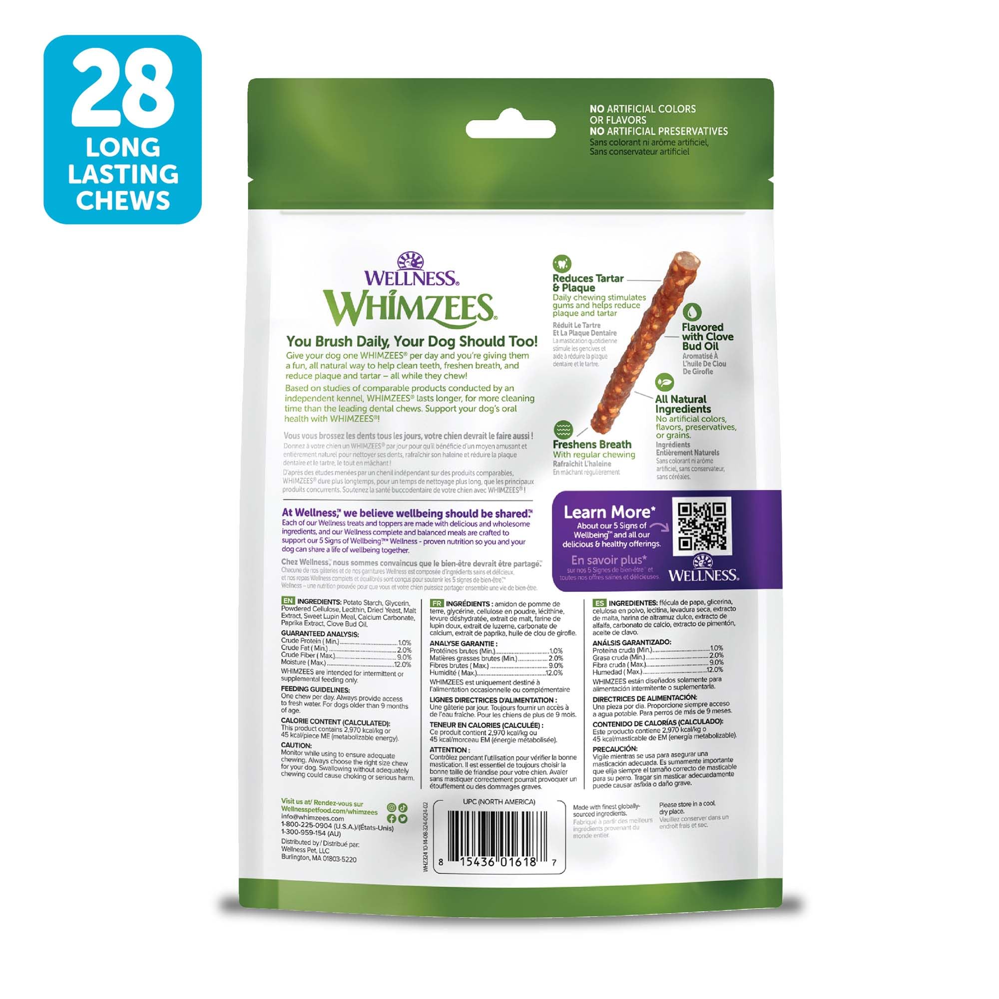 Whimzees Veggie Sausage product shot suggesting long-lasting chew