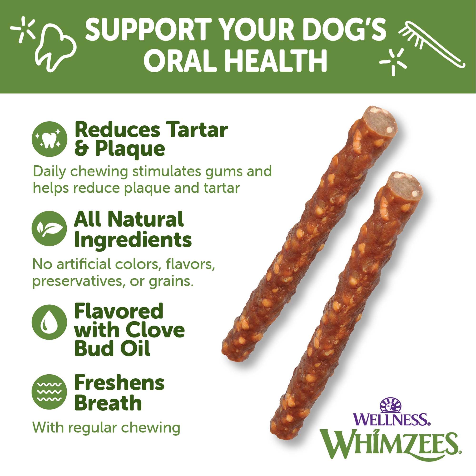Whimzees Wellness Veggie Sausage textured chew aids thorough cleaning