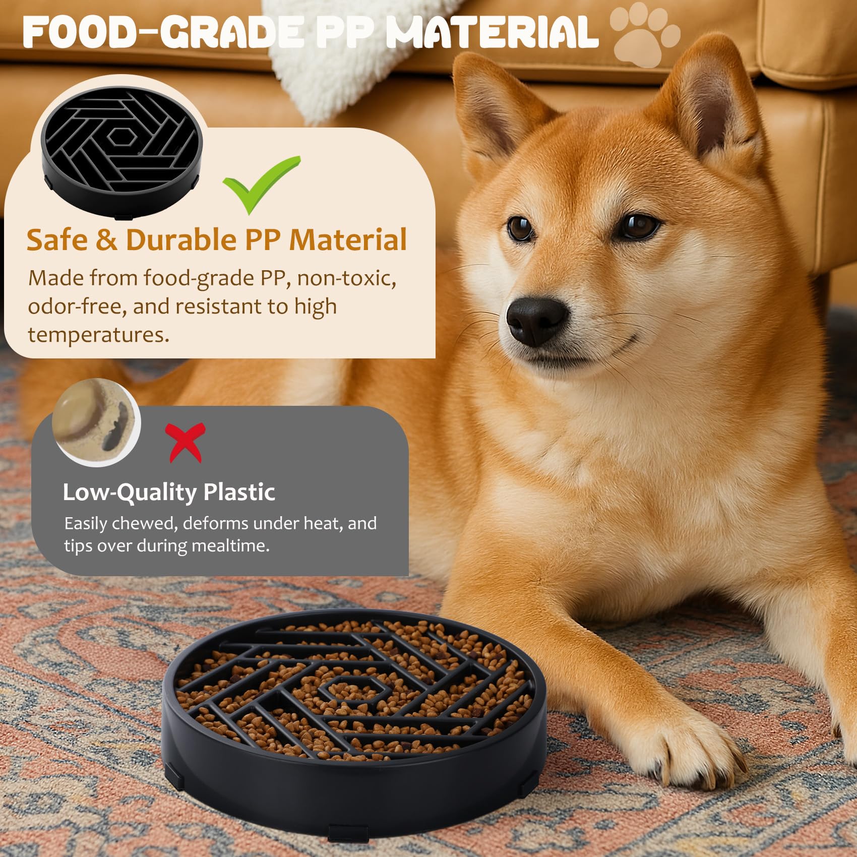 WHIPPY large slow feeder bowl shows generous diameter for stable feeding.