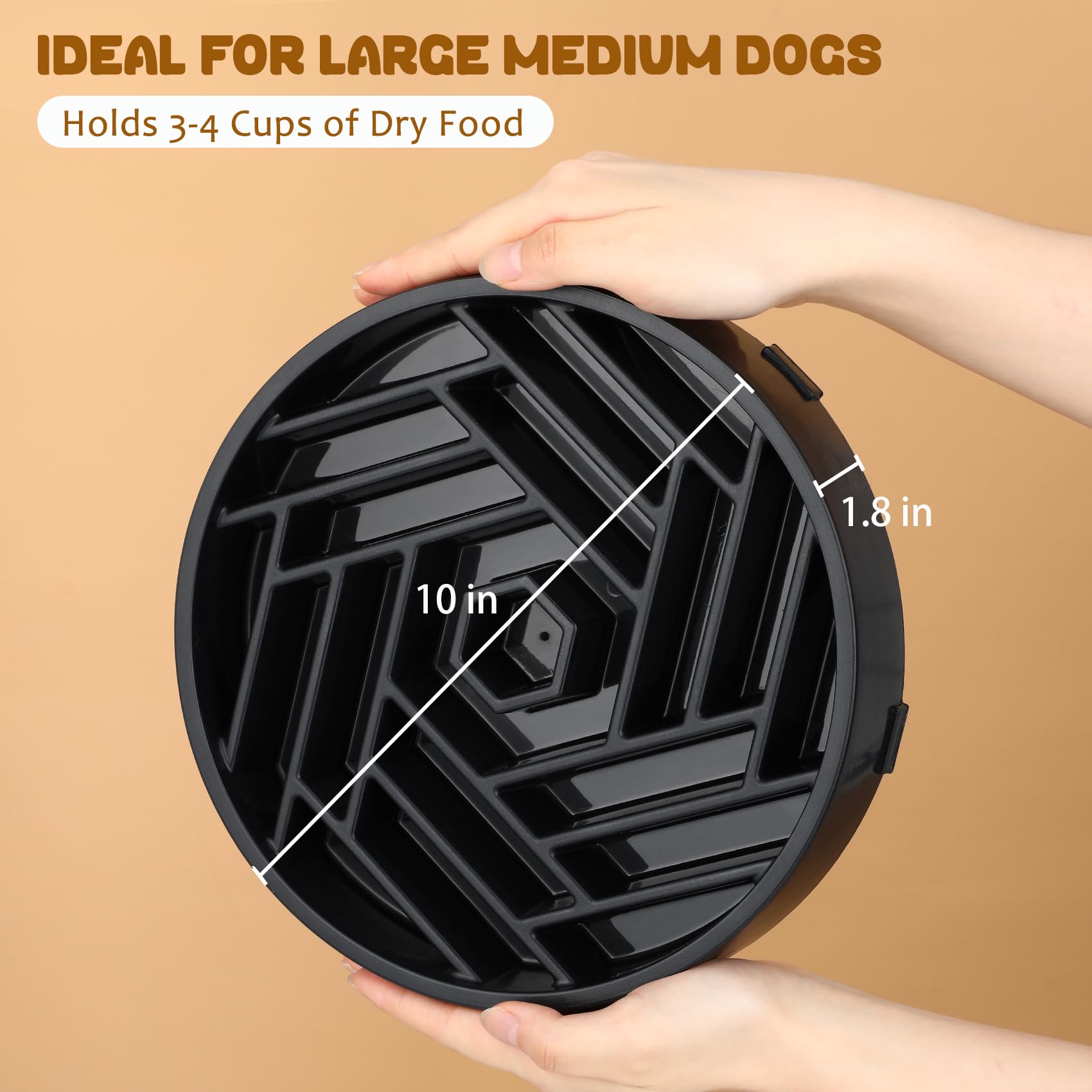 WHIPPY black slow feeder bowl highlights durable, pet-safe materials.