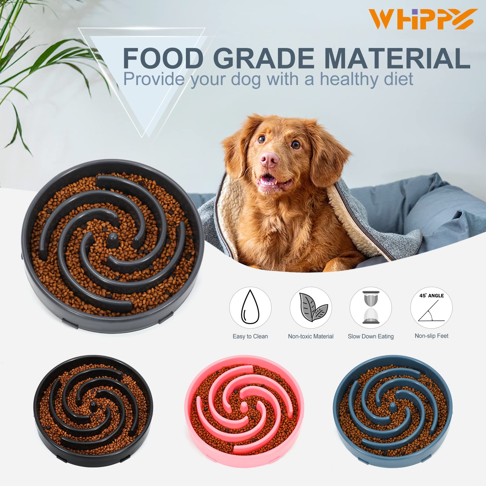 WHIPPY colorful dog bowl adds variety to mealtime.
