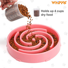 WHIPPY puzzle bowl pink with six anti-slip feet for stability during meals.