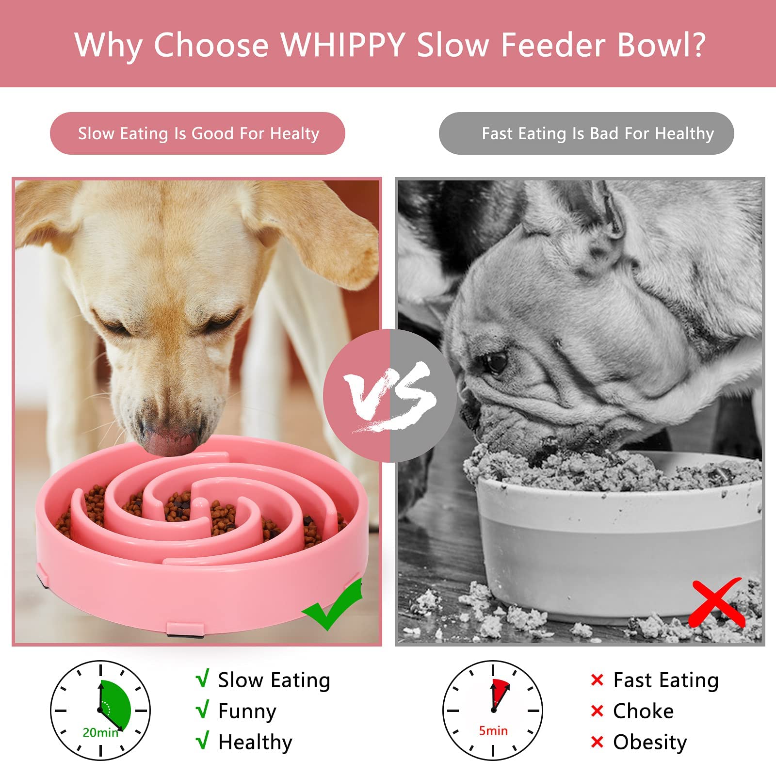 WHIPPY pink puzzle bowl features non-slip feet to prevent spills.