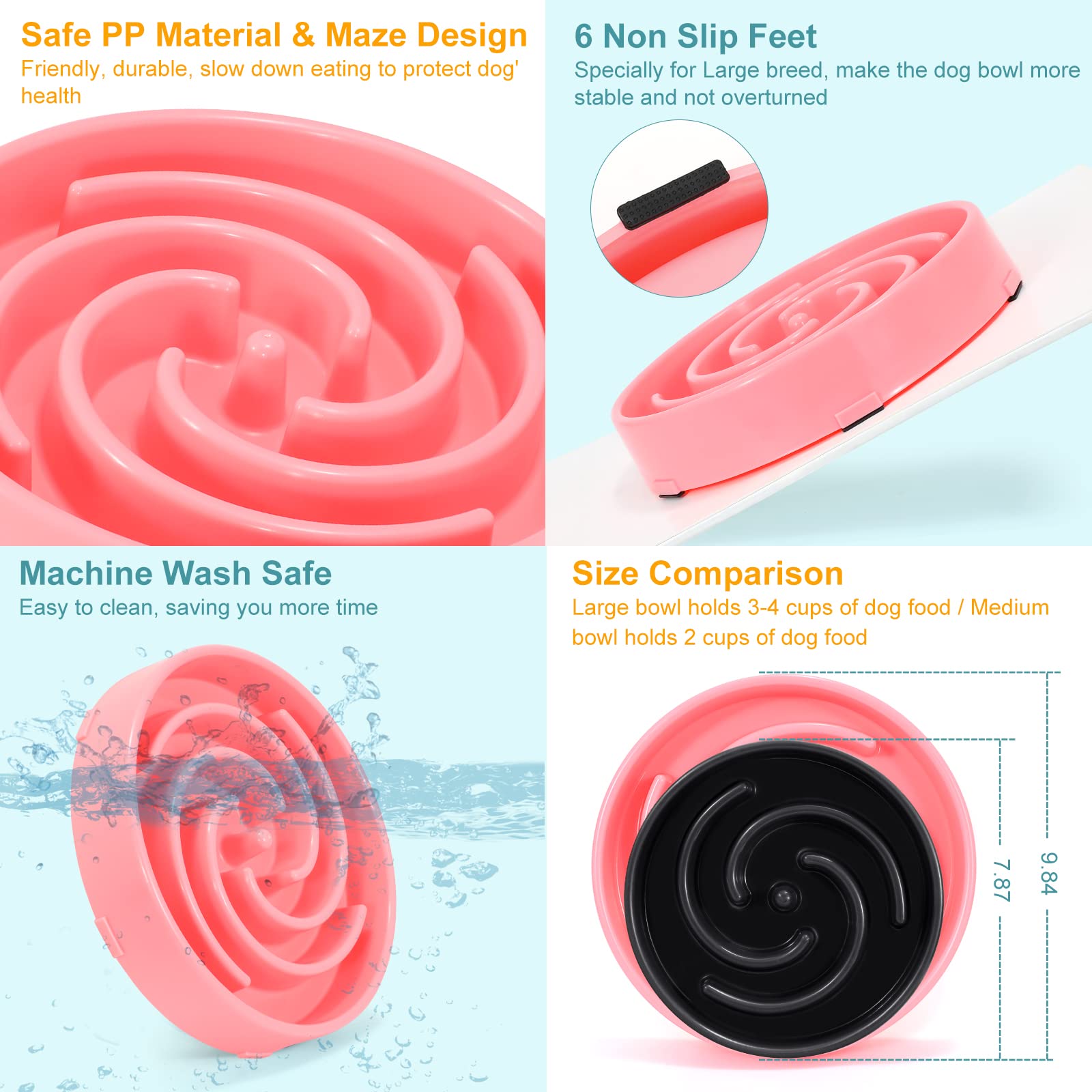 WHIPPY large dog pink maze bowl designed for controlled, engaging meals.