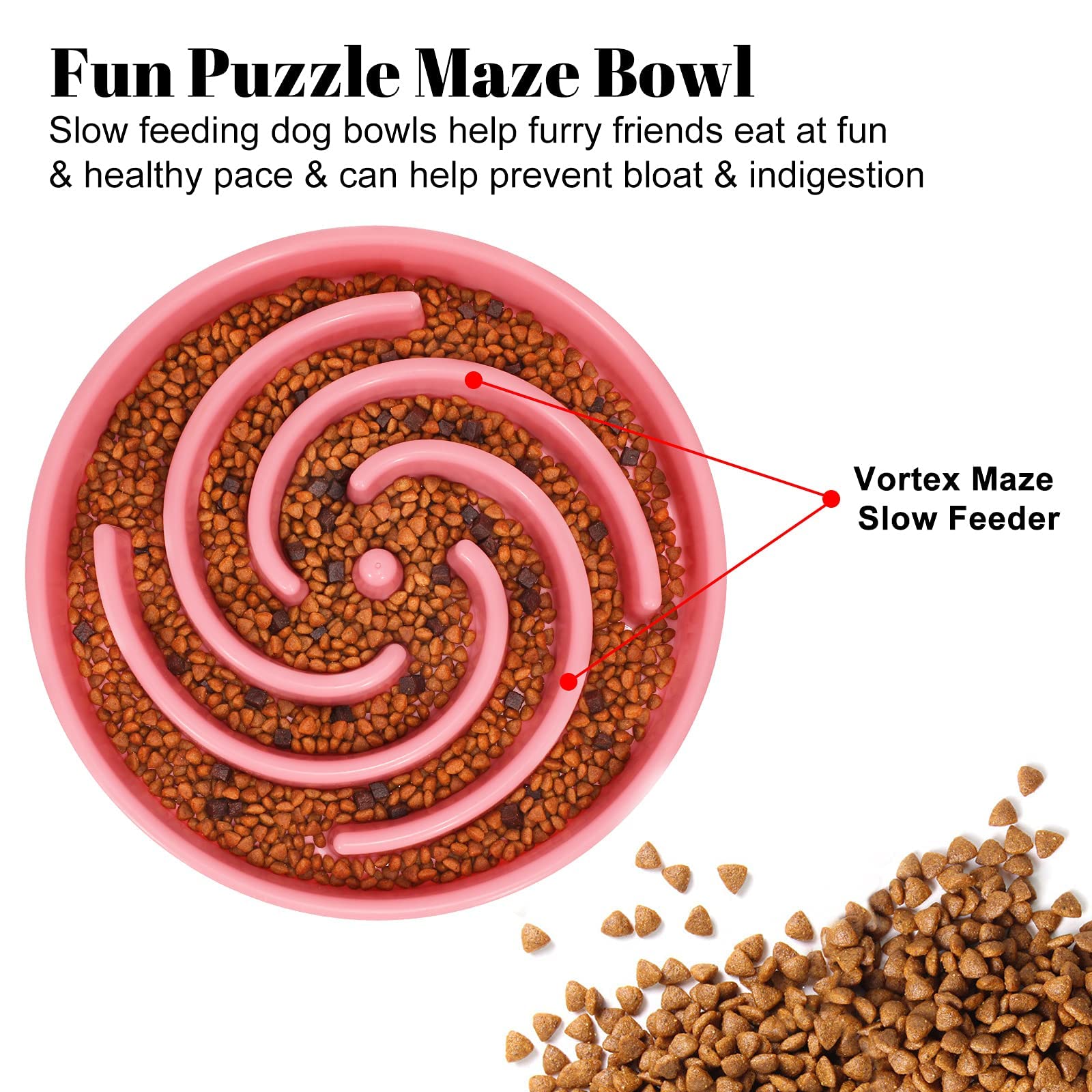 WHIPPY pink maze bowl top view showcases interactive feeding and extended meals.