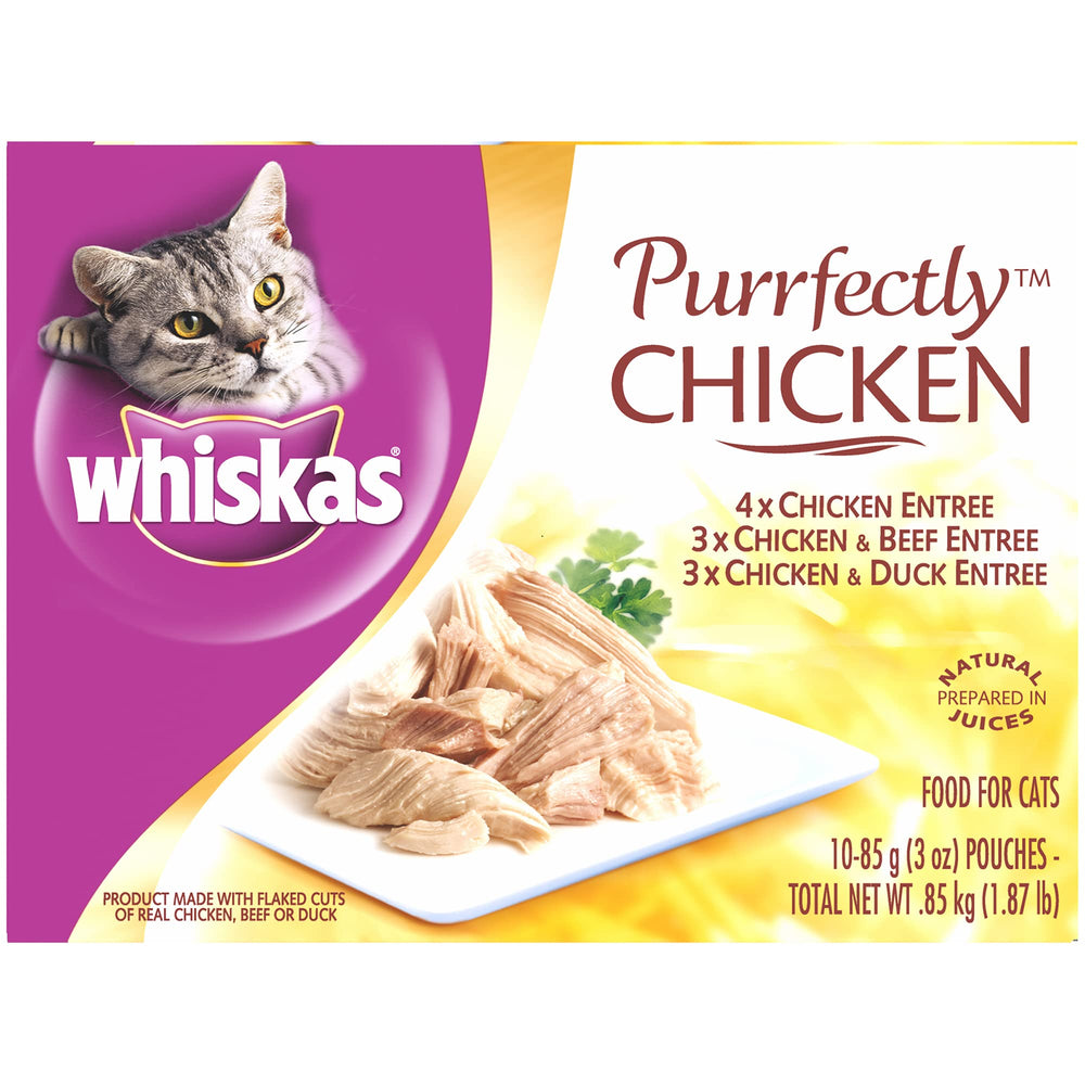 Whiskas Purrfectly Chicken variety pack pouch with real chicken chunks in natural juices for cats