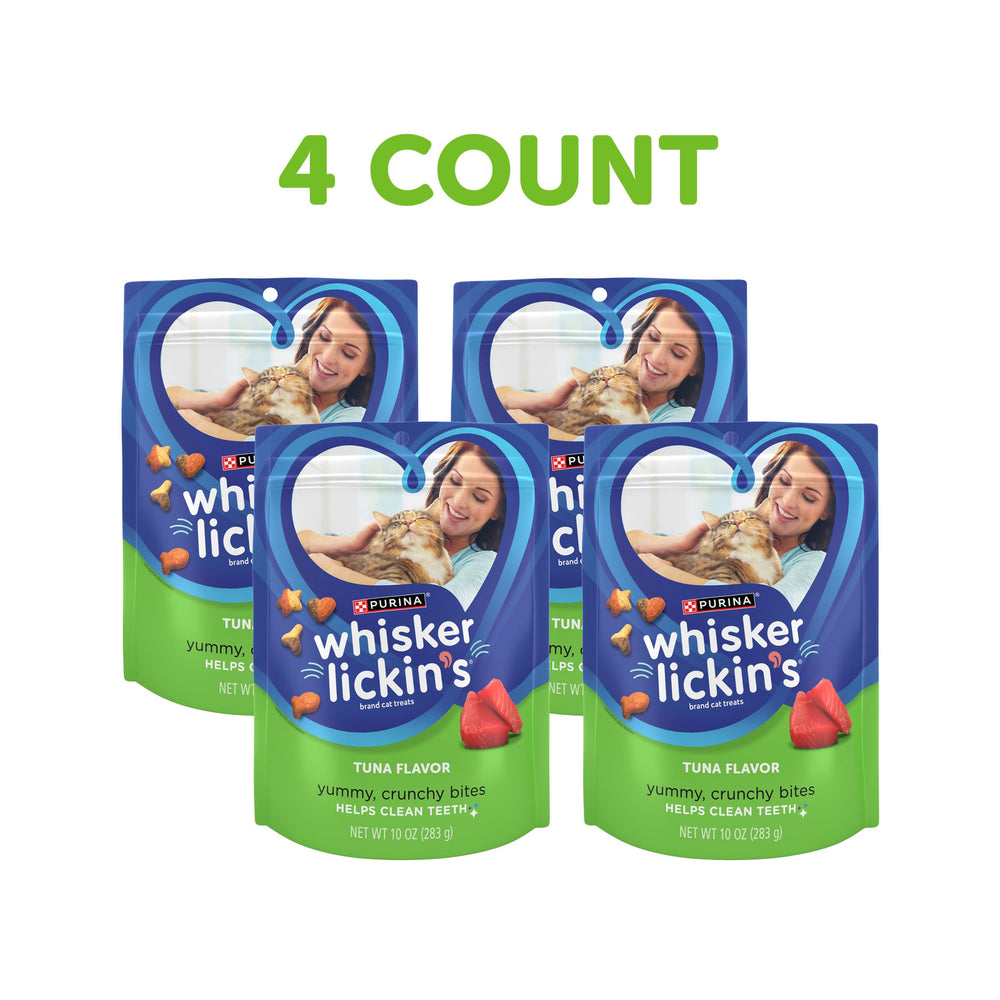Whisker Lickin's tuna treats with four shapes and crunchy texture supporting tartar control.