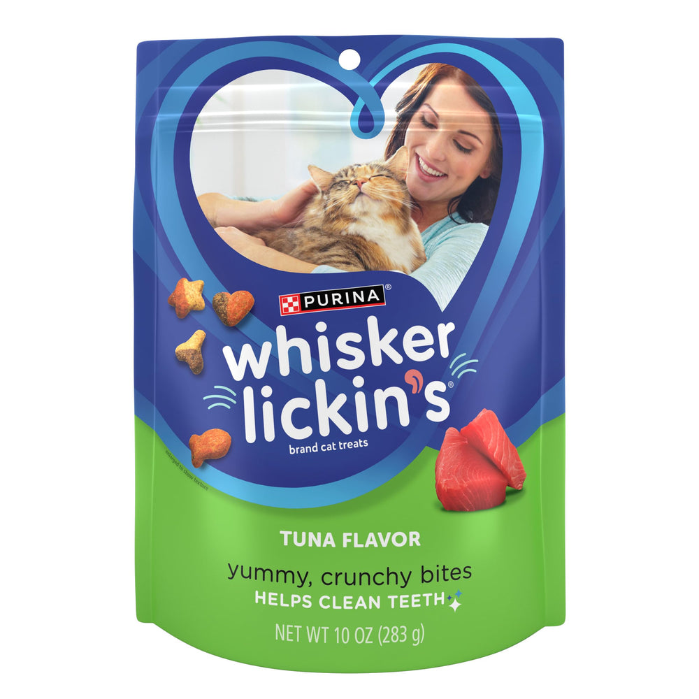 Whisker Lickin's tuna treats in resealable pouch keeping freshness as your cat enjoys.