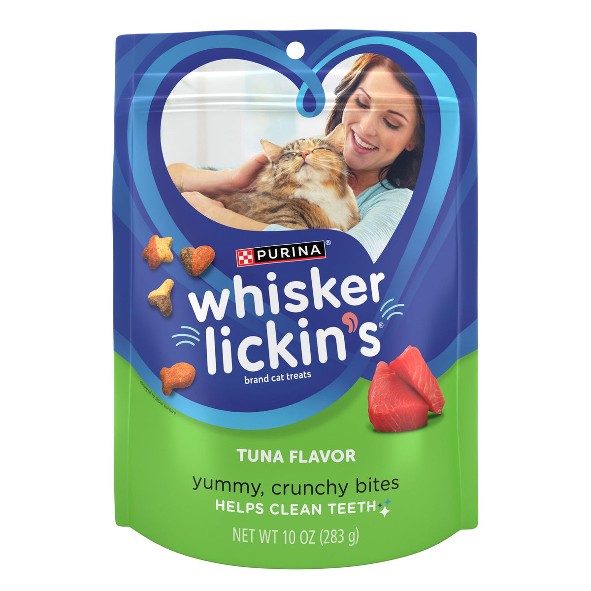 Whisker Lickin's tuna treats in resealable pouch keeping freshness as your cat enjoys.