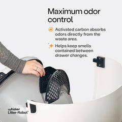 Whisker Litter-Robot 4 carbon filter pad closeup highlighting activated carbon.