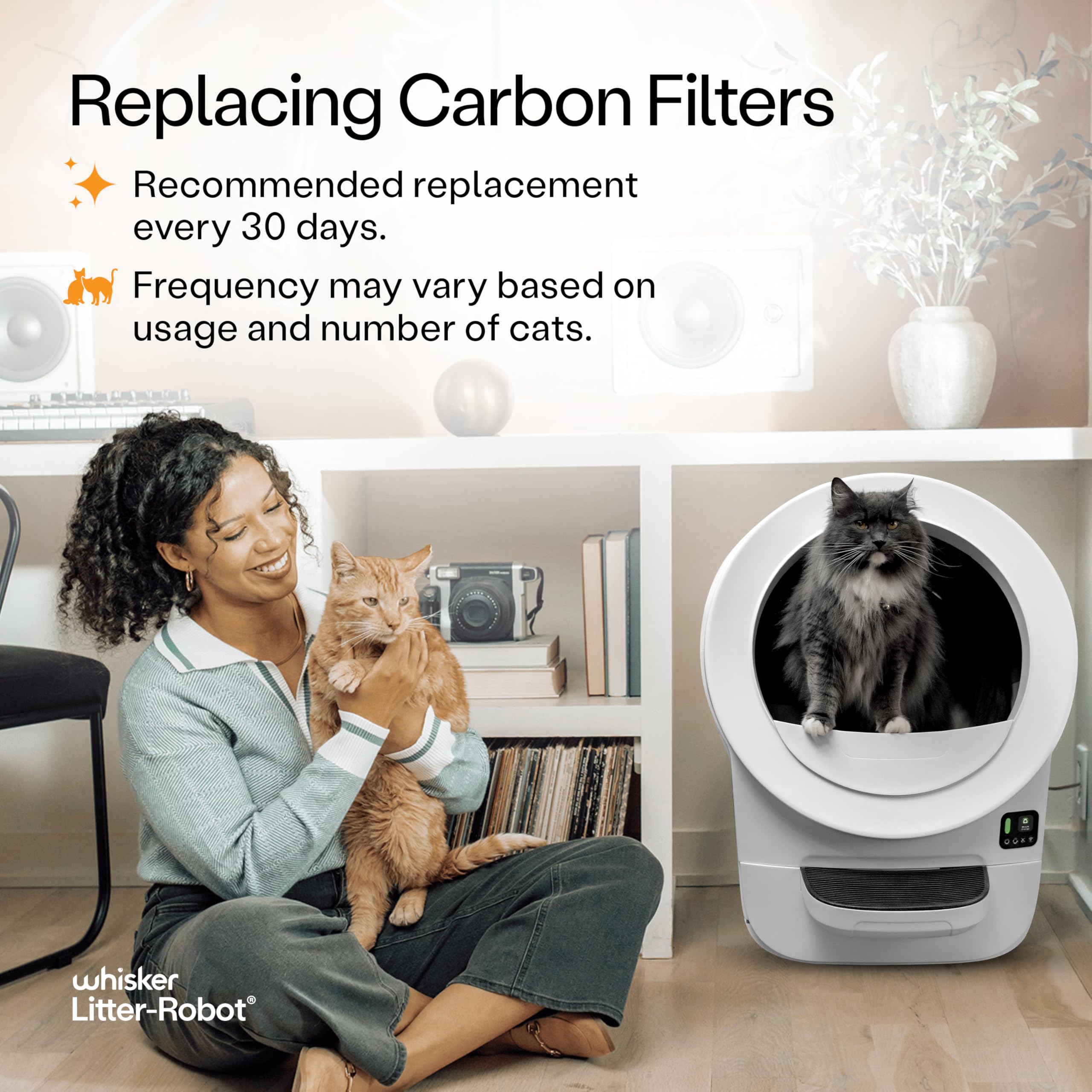 Whisker Litter-Robot 4 odor absorption concept visual emphasizes fresh home.