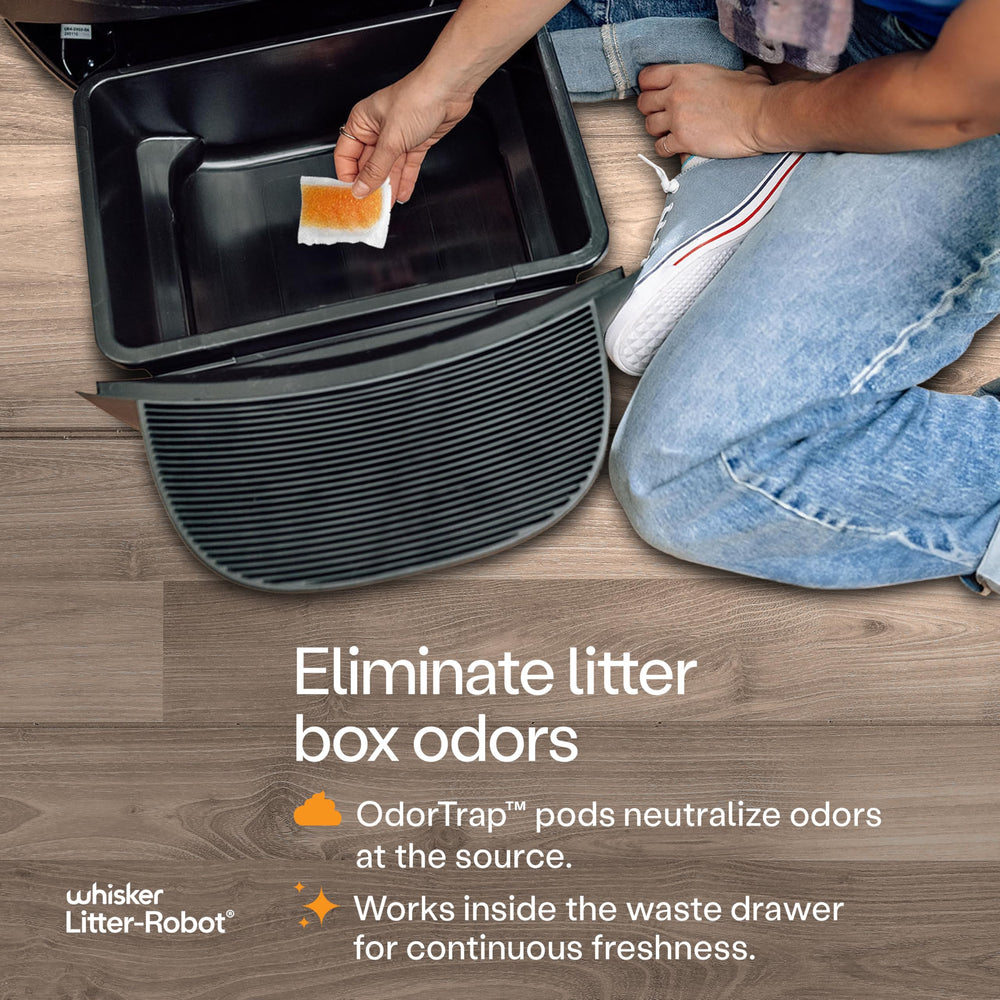 Whisker OdorTrap refill placed in Litter-Robot filter pocket to target odors