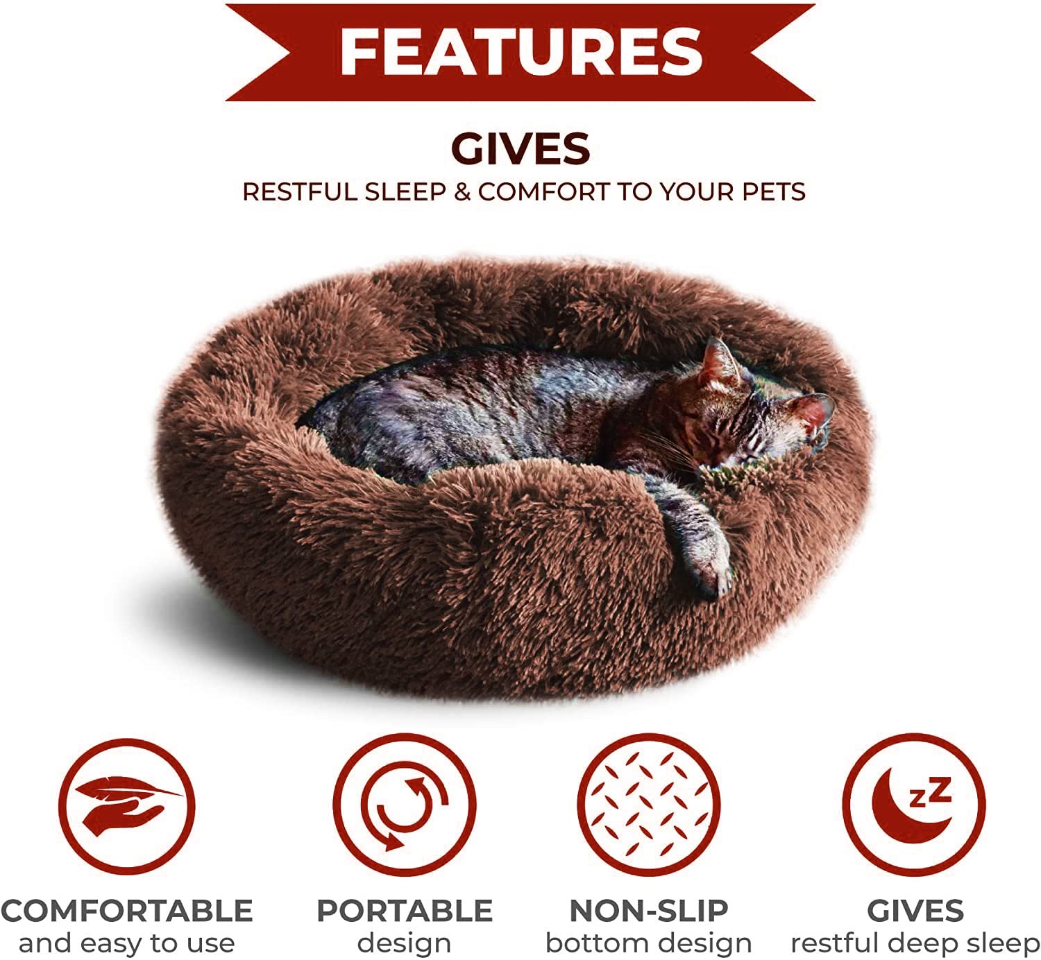 Whiskers & Friends donut bed 23x23 inch ideal for medium cats and small dogs.