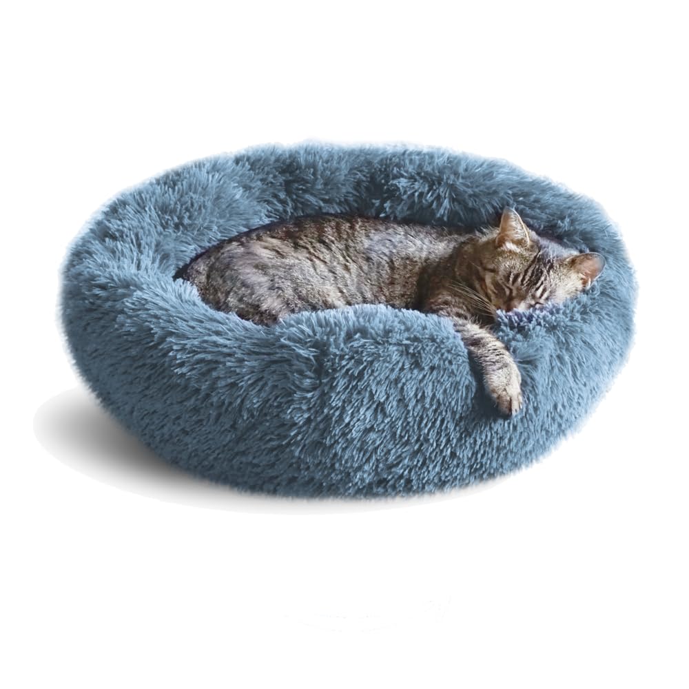 Whiskers & Friends donut bed closeup shows soft plush fabric for comfy naps.
