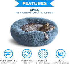 Whiskers & Friends donut bed navy grey fabric closeup for cozy lounging.