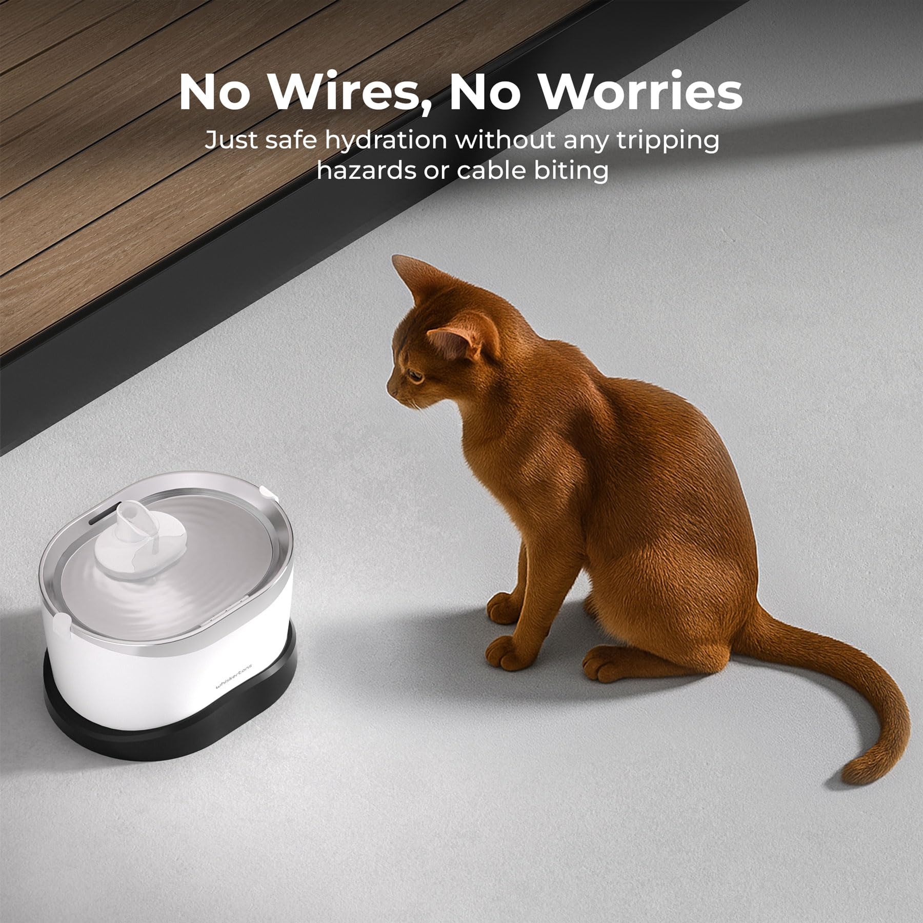 Whiskertons EverMount wireless charging base keeps the fountain ready anytime.