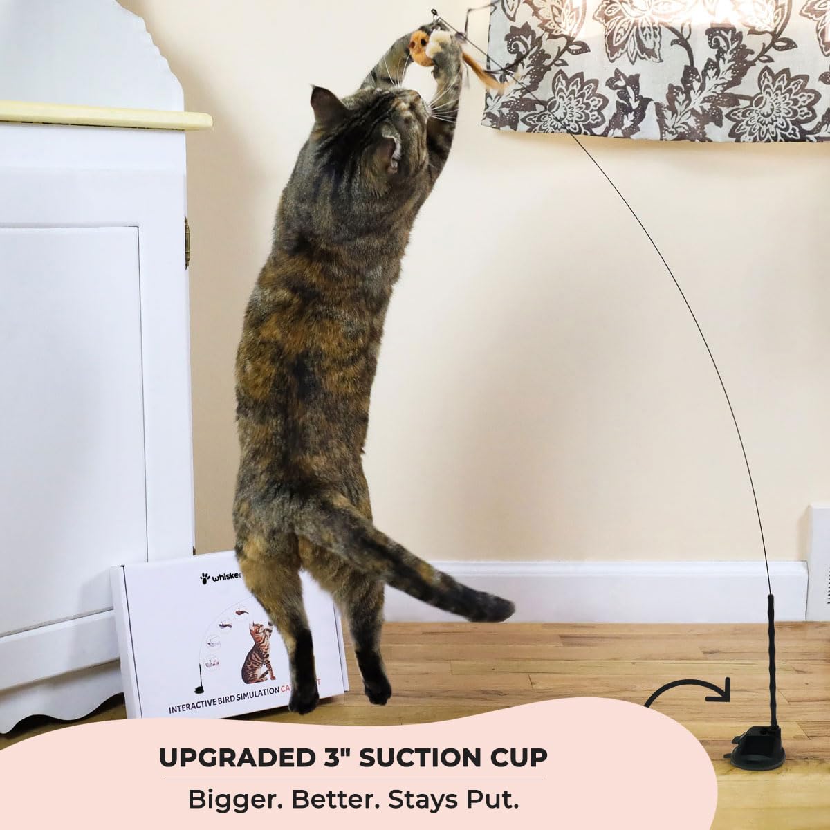 Whiskertons bird toy demonstrating lifelike movement for cats