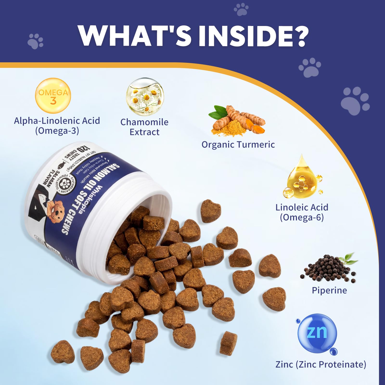 Whiskopia Allergy Relief Chews closeup chews – tasty, easy daily skin and coat support.
