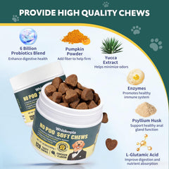 Whiskopia No Poo Chews chicken-flavor chew enticing dogs to chew.
