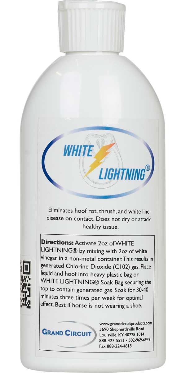 White Lightning Hoof Liquid 8oz clear bottle for hoof care and routine maintenance