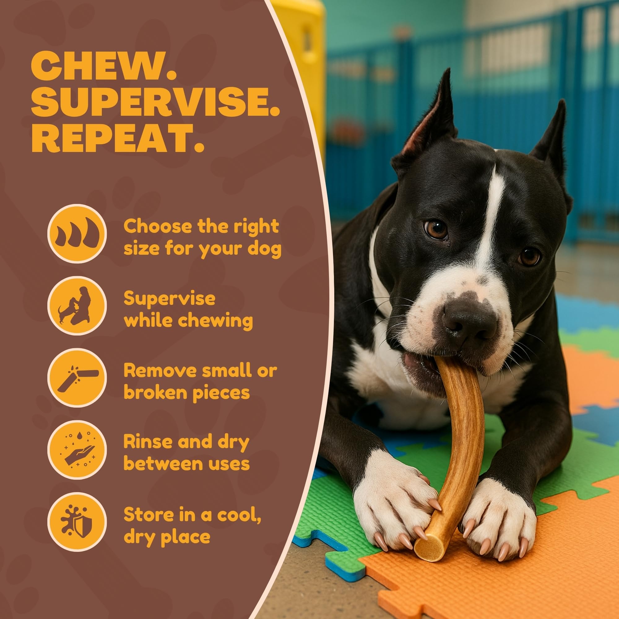 WhiteTail Naturals mess-free, odorless chew for indoor use and easy cleanup.