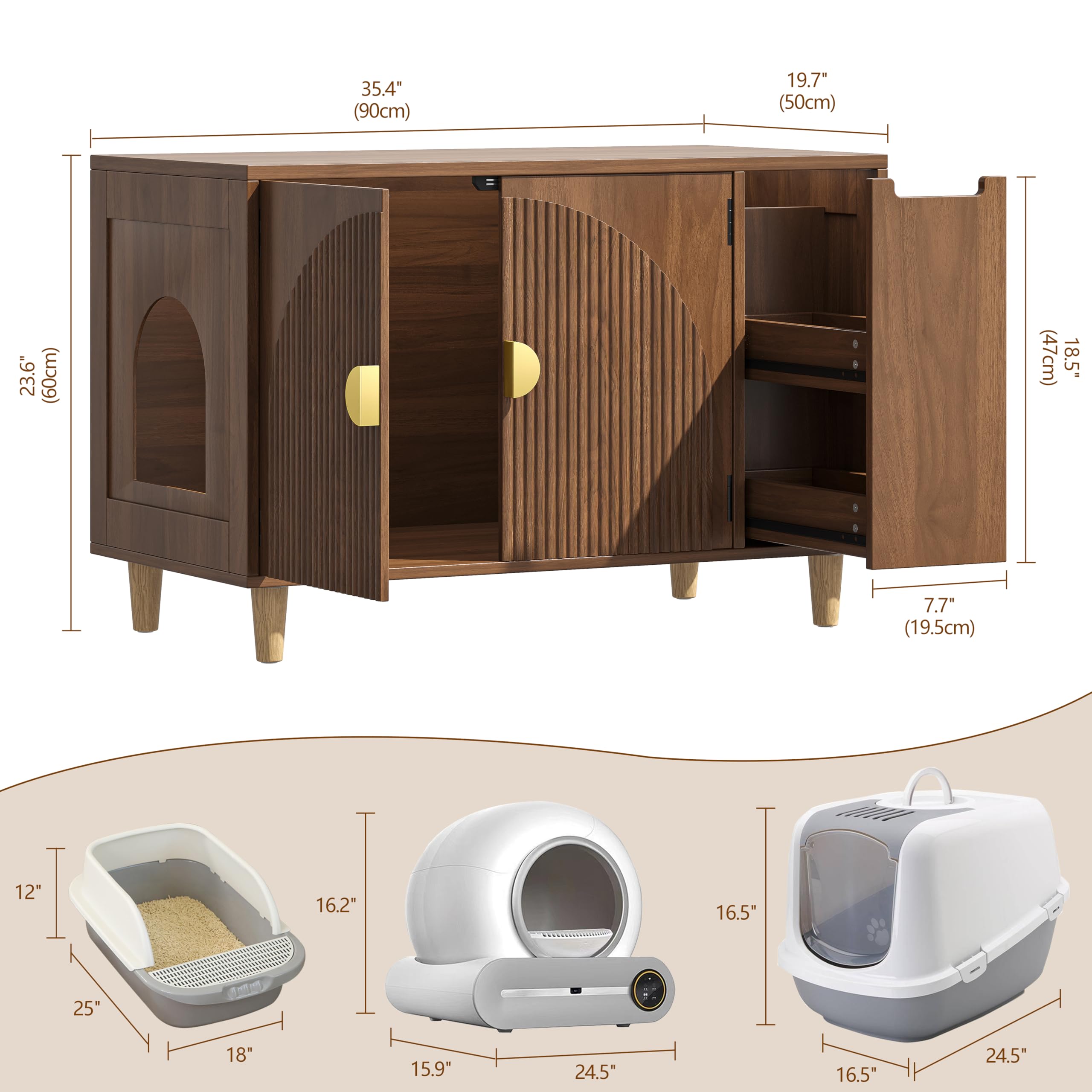 Whiurmezz litter enclosure drawer storage demonstrates two-drawer organization